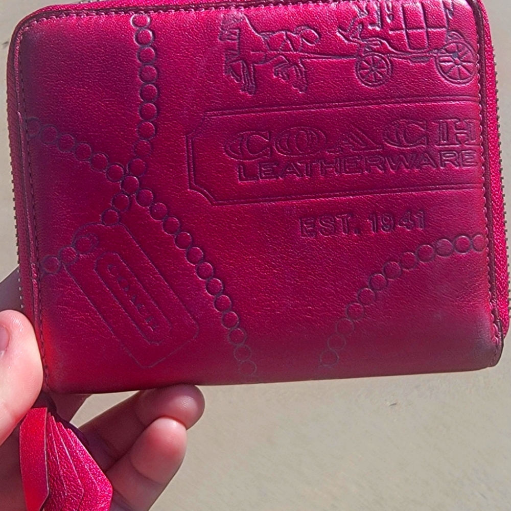 EUC Metallic red coach wallet